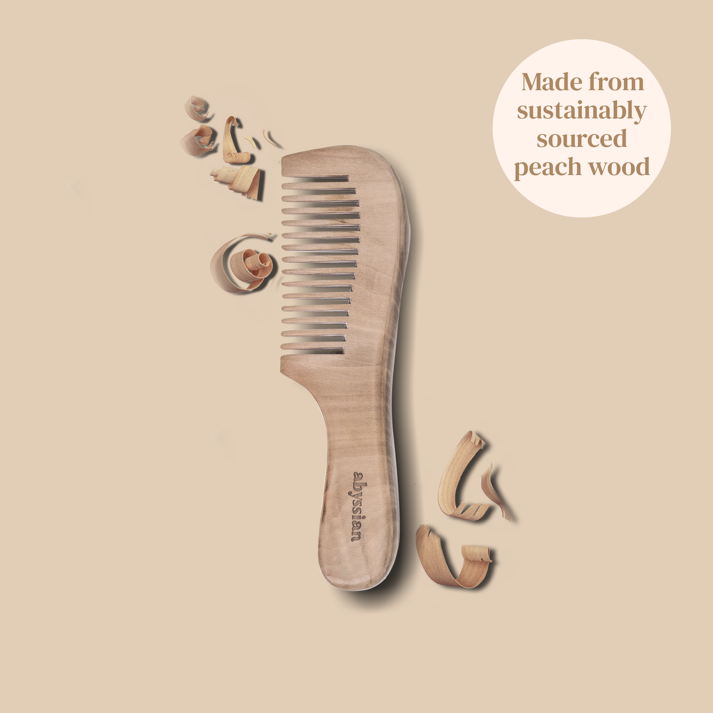 Peach Wood Comb With Wide Tooth And Handle