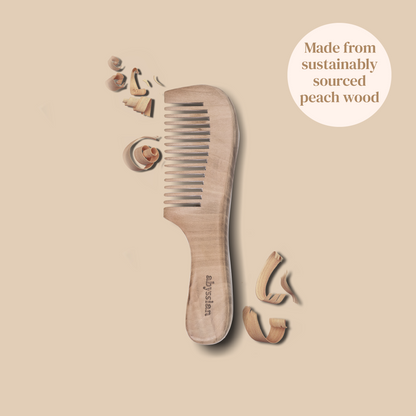 Peach Wood Comb With Wide Tooth And Handle