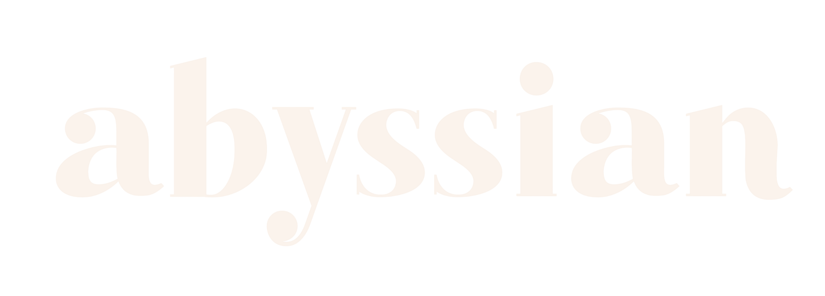 Brand name 'abyssian' in a stylized font on a white background