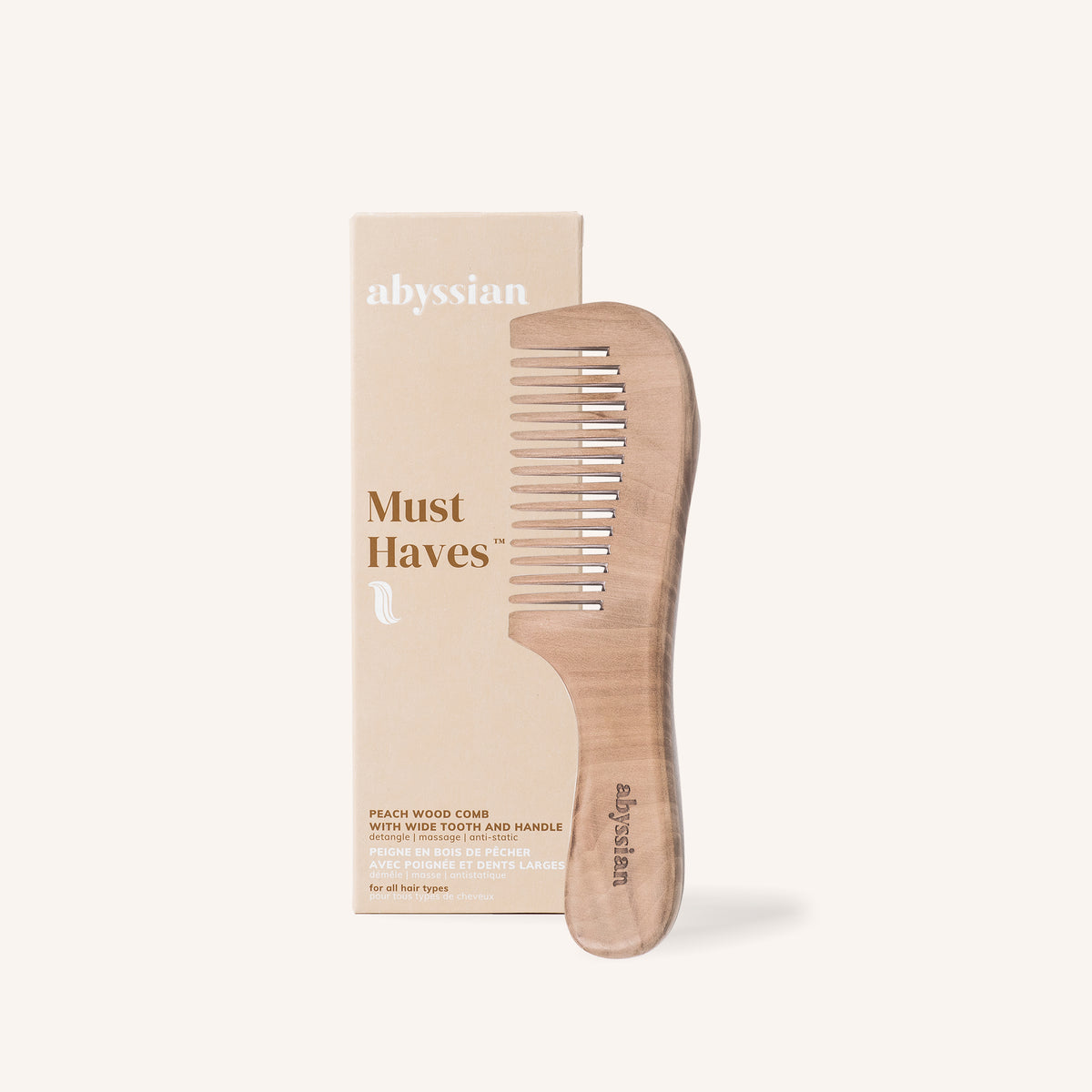 Peach Wood Comb With Wide Tooth And Handle